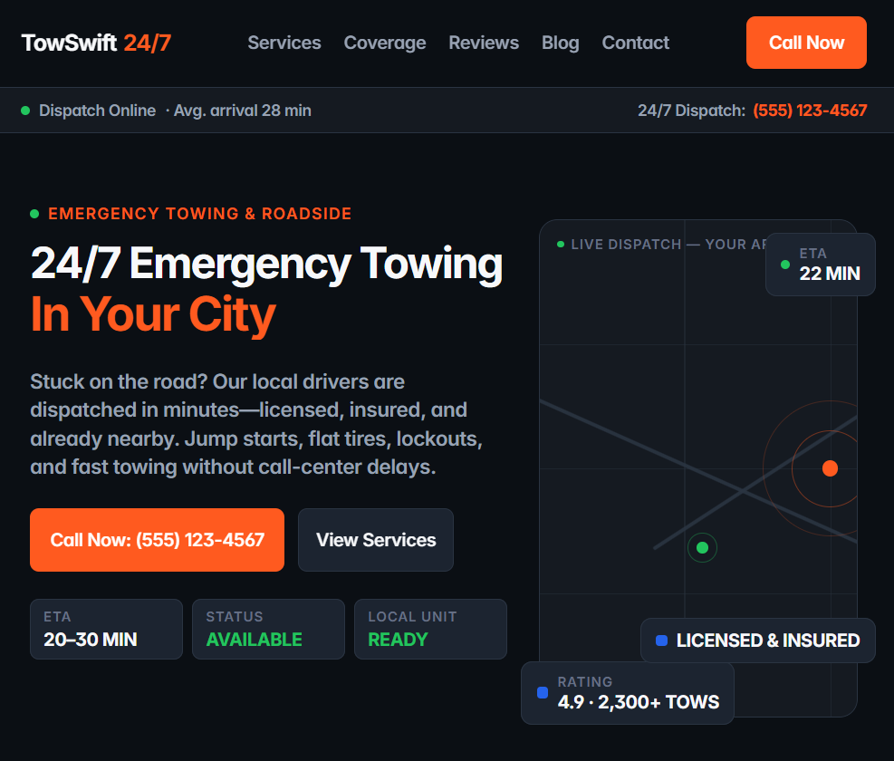 TowSwift 24/7 website
